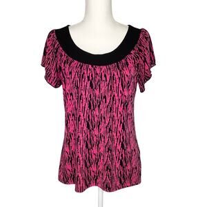 Worthington Pink Black Print Blouse Top Medium